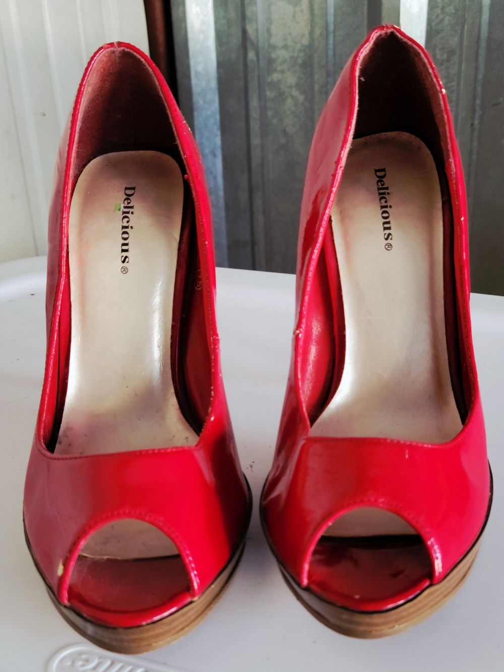 Delicious Red Patent Open-Toe Platform Heels